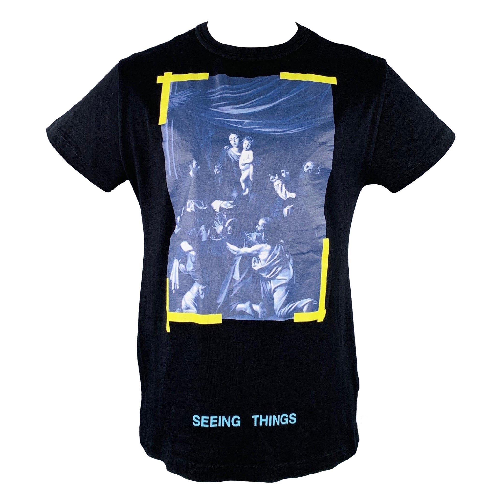 OFF-WHITE 2017 Size XXS Black Multi Color Graphic Cotton Short Sleeve T-shirt For Sale