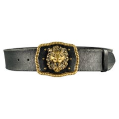 GUCCI Size 36 Black Gold Leather Metal Belt