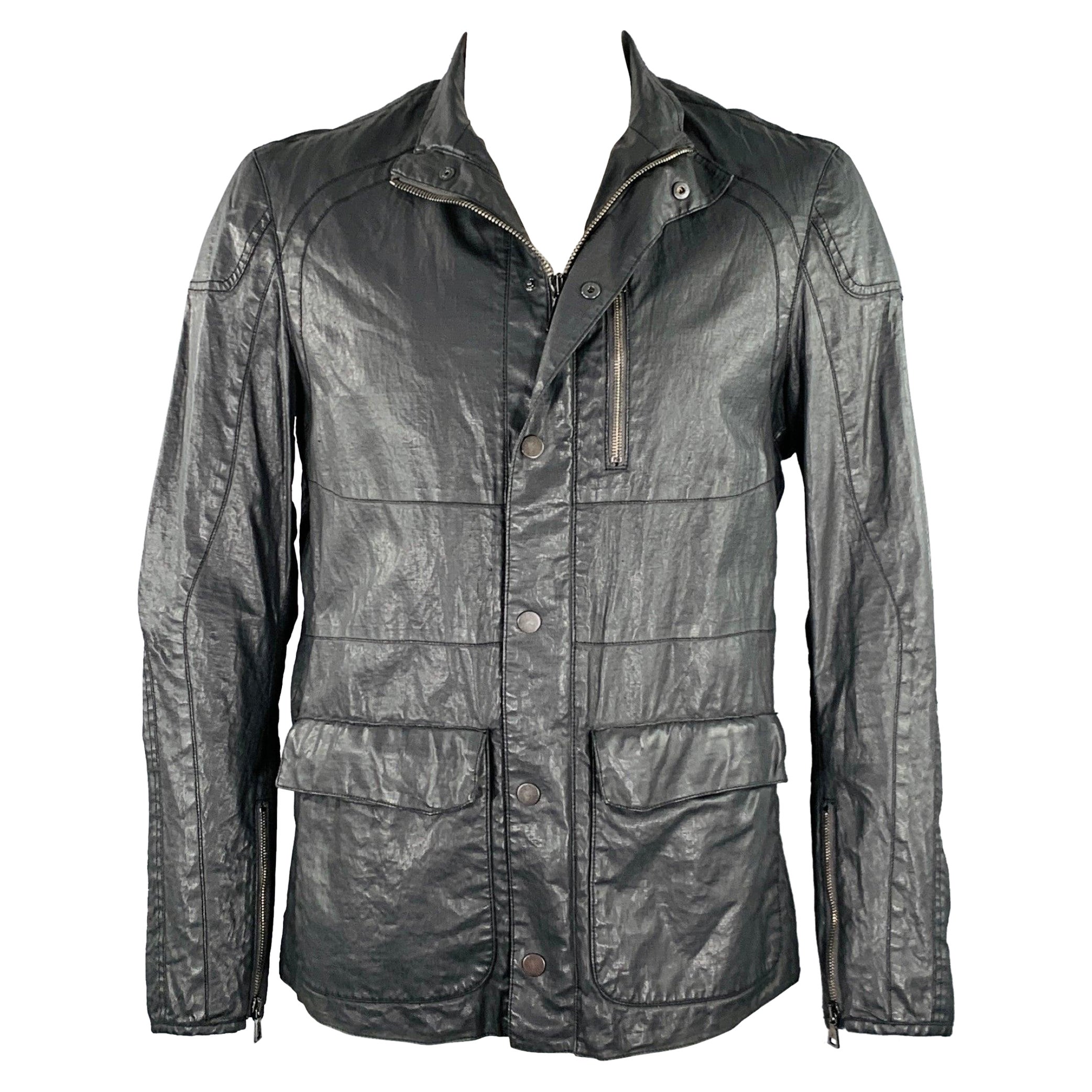 JOHN VARVATOS - Giacca in lino rivestito grigio carbone invecchiato taglia 42 in vendita