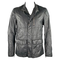 JOHN VARVATOS - Veste en lin enduite gris anthracite vieillie, taille 42