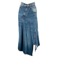 LOEWE Size 32 Blue Cotton Contrast Stitch Deconstructed Denim Midi Y2K Skirt