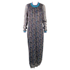ANNA SUI Size S Black Blue Purple Polyester Abstract Long Sleeve Long Dress