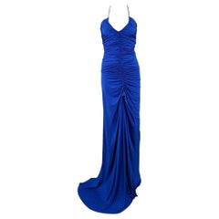 HALSTON Taglia 0 Blu Cobalto Abito da sera lungo con increspatura Halston