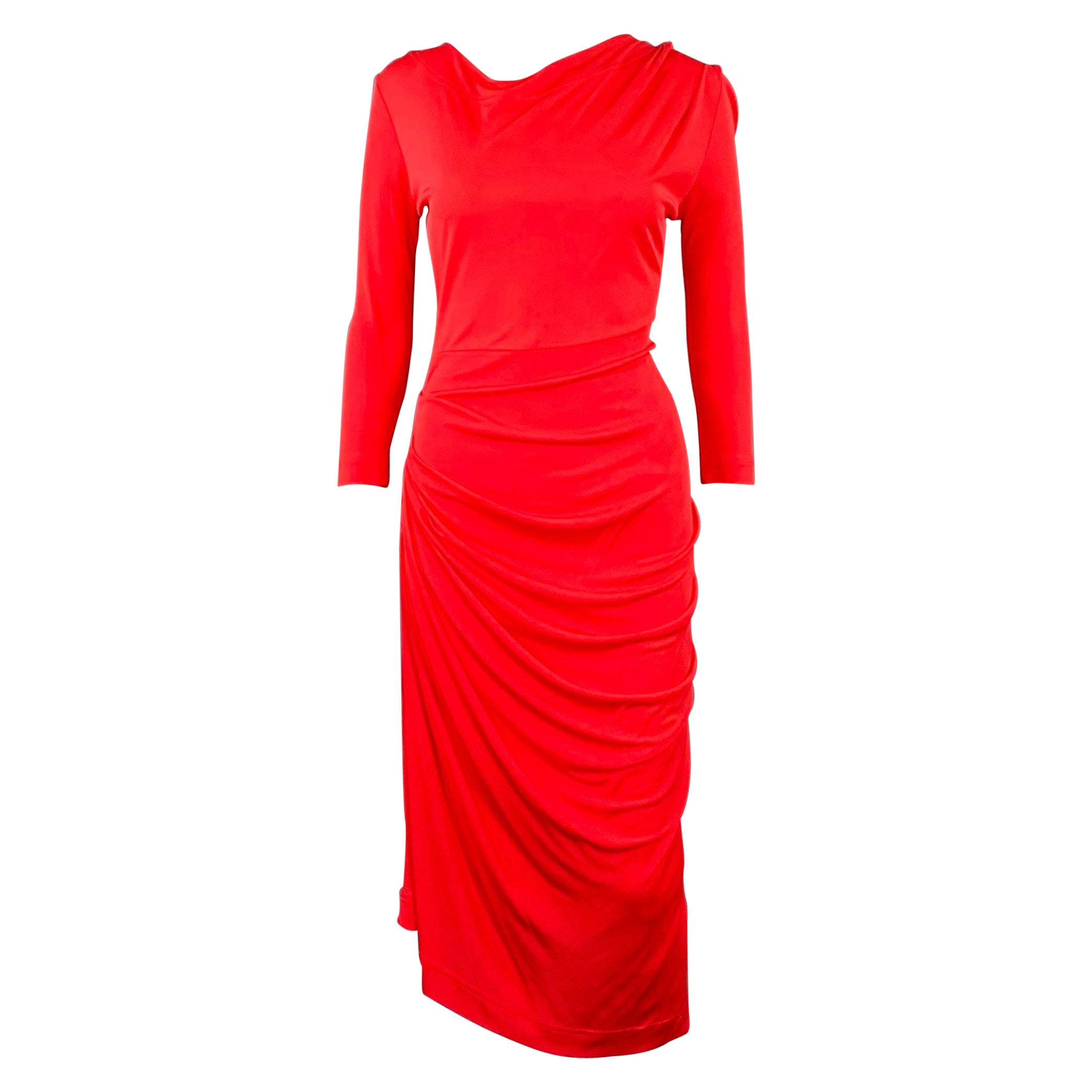 VIVIENNE WESTWOOD Size XS Red Viscose Ruched Long Sleeve Dress For Sale