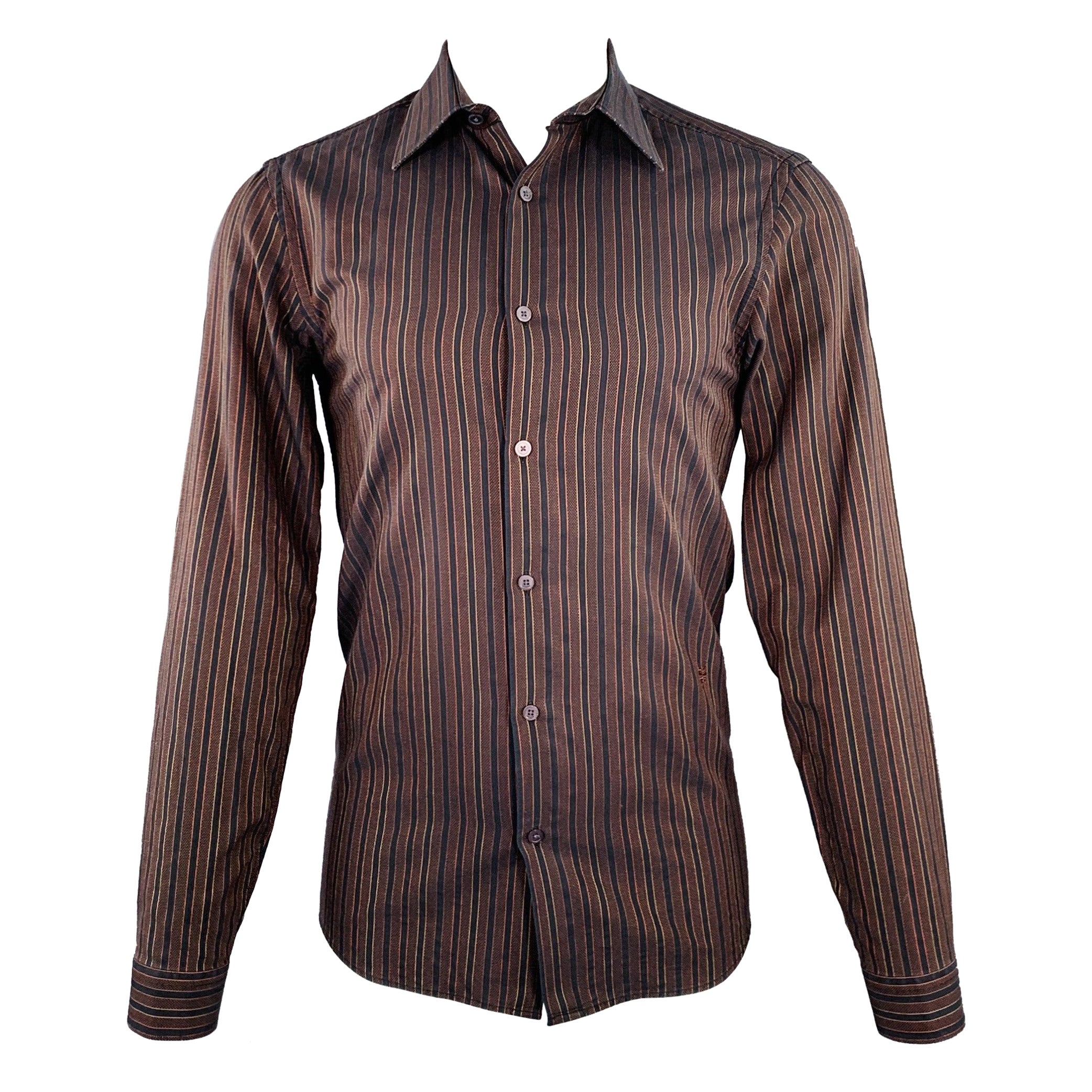 GIVENCHY Size M Black Orange Stripe Long Sleeve Shirt For Sale