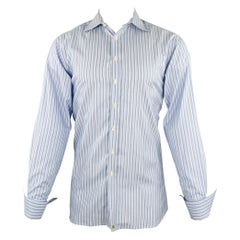 BURBERRY LONDON Size M Blue White Stripe Cotton French Cuff Long Sleeve Shirt