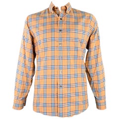 BURBERRY LONDON Size L Orange Blue Plaid One Pocket Long Sleeve Shirt