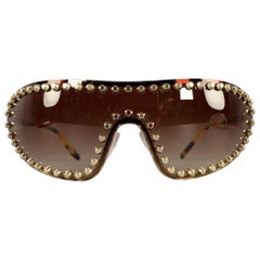 PRADA Gold Brown Studded Metallic Sunglasses