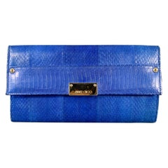 JIMMY CHOO Blue Silver Snake Skin Leather Clutch Handbag
