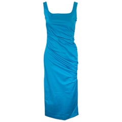 SPORTMAX Größe 6 Blaues gerafftes ärmelloses Kleid aus Baumwollmischung