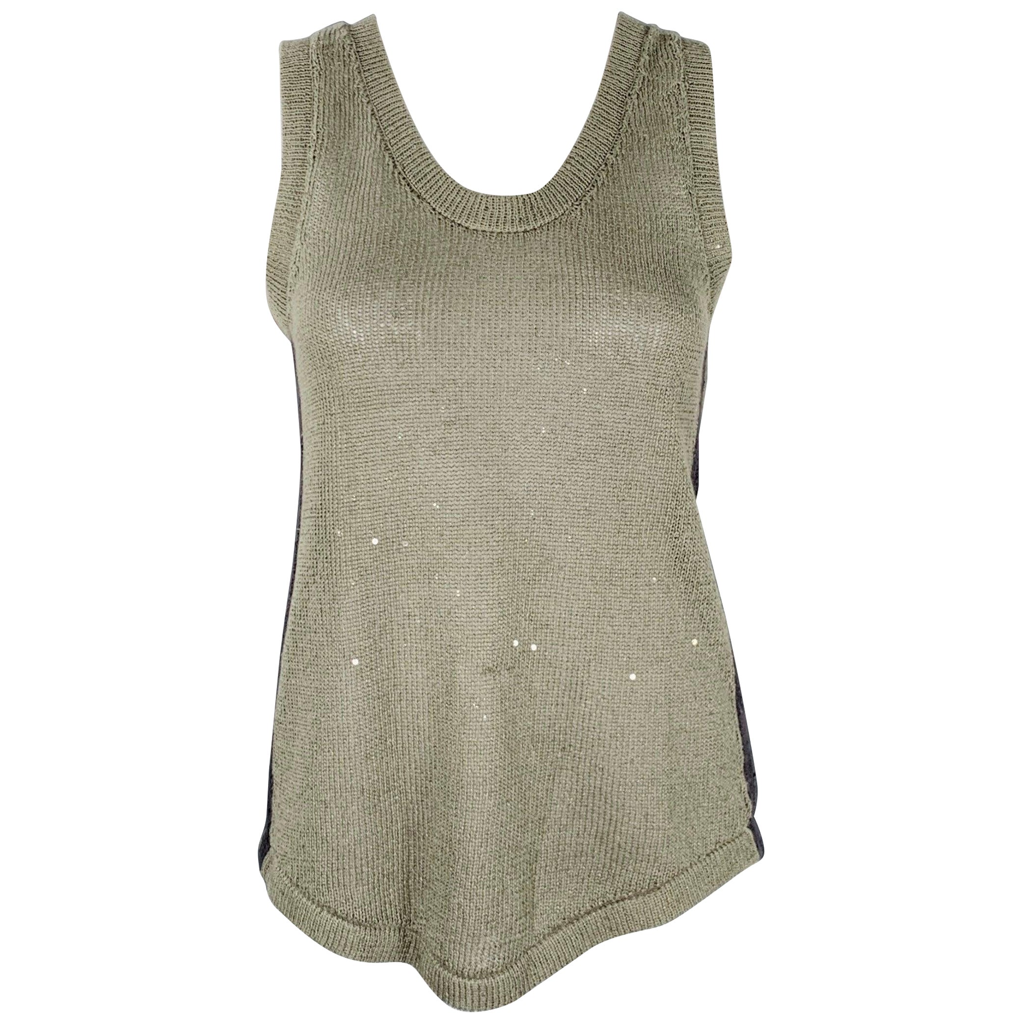 Brunello Cucinelli Taglia S Verde Sage Maglia in misto lino senza maniche Casual Top