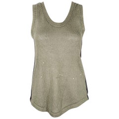 BRUNELLO CUCINELLI Größe S Grün Sage Leinenmischung stricken ärmelloses lässiges Top