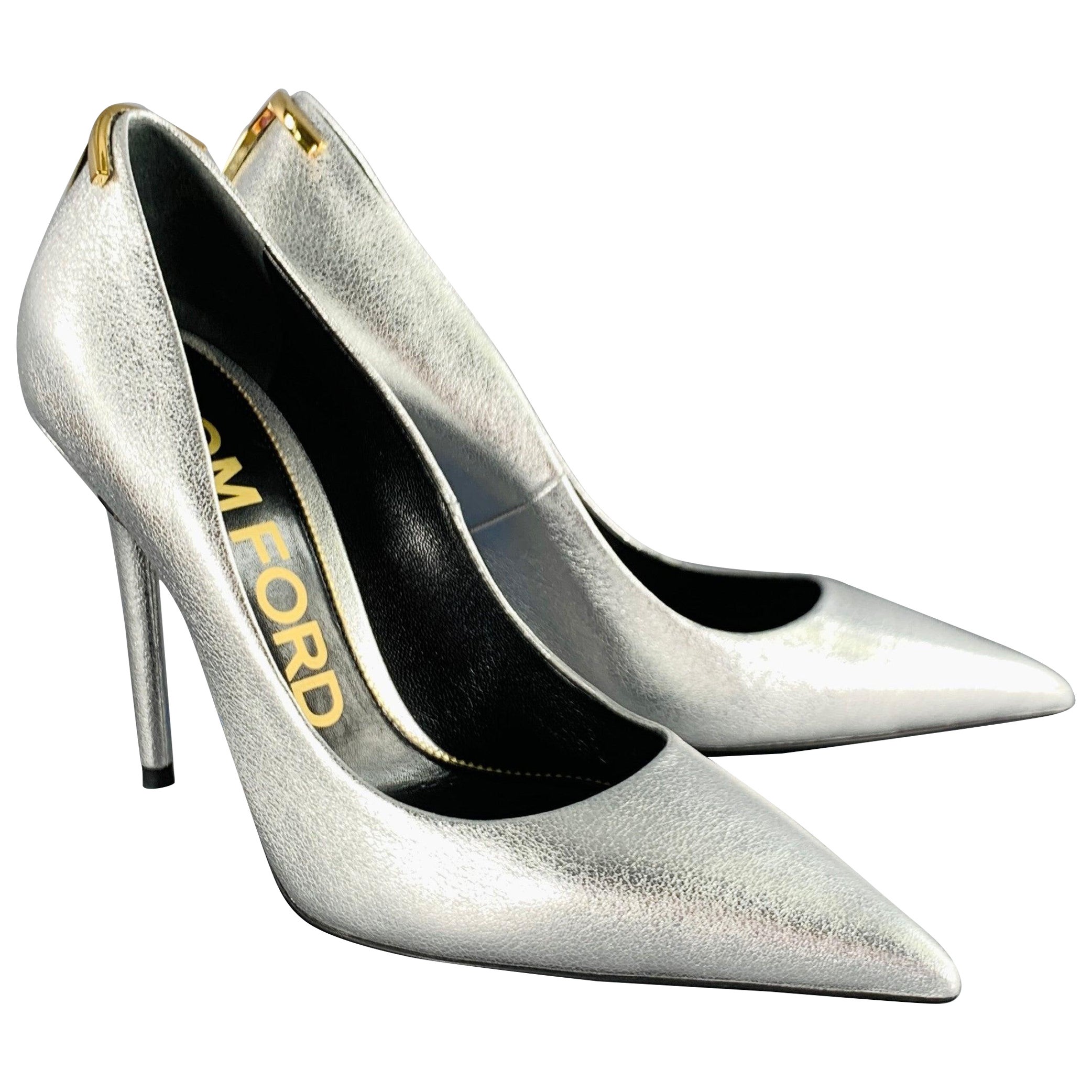 TOM FORD Size 8 Silver Gold Sheepskin Leather Metallic Pointed Toe Heels Pumps