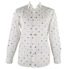 PAUL SMITH Size L White Multi Color Picture Cotton Long Sleeve Shirt