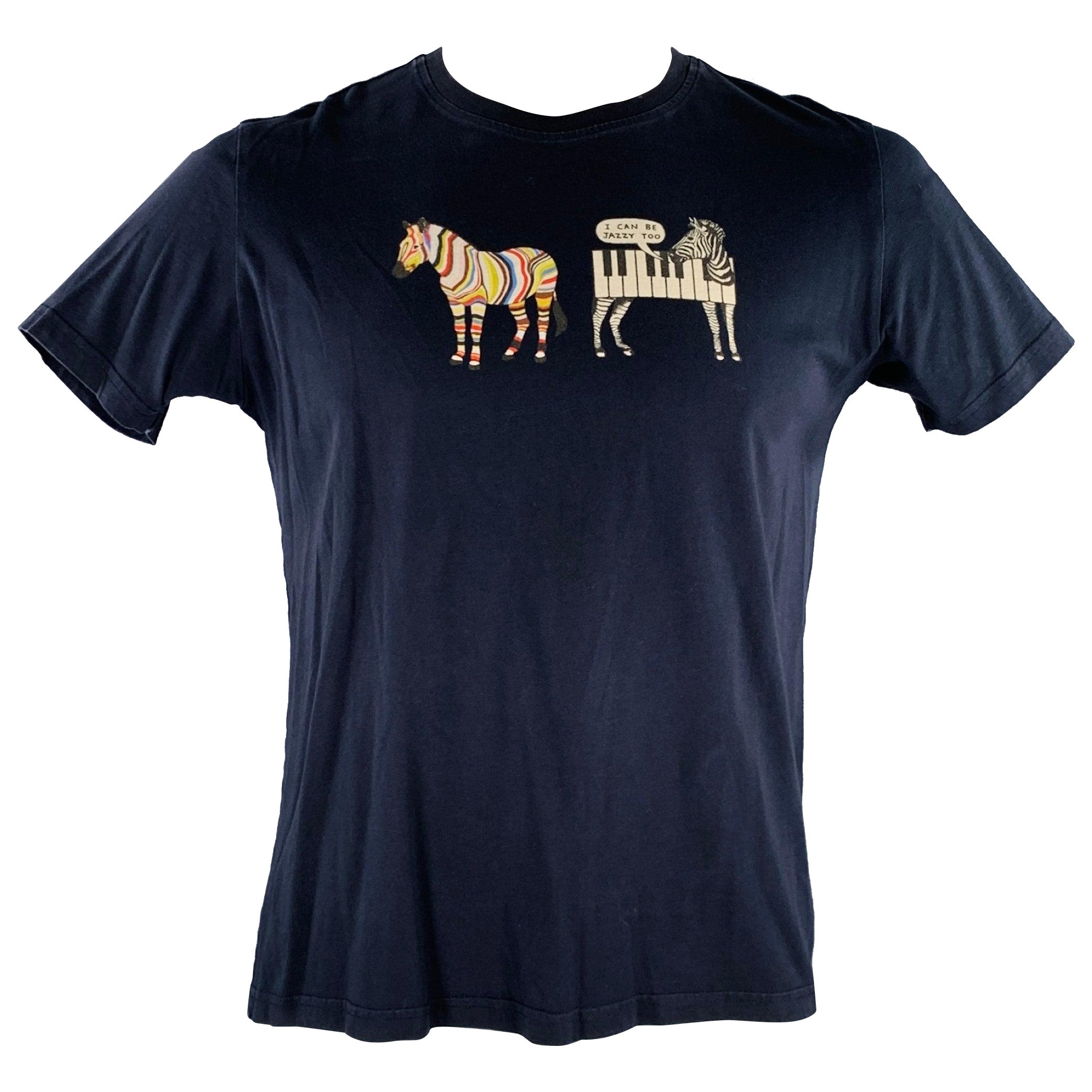 PAUL SMITH Size L Black Multi Color Zebra Cotton Short Sleeve T-shirt