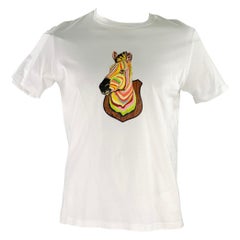 PAUL SMITH Size L White Multi Color Zebra Cotton Short Sleeve T-shirt