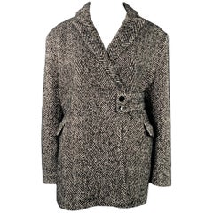 Ganni taglia XL Cappotto con cintura in tweed misto lana grigio