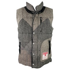 HARRIS TWEED Size M Grey Black Patchwork Herringbone Wool Zip Up Vest