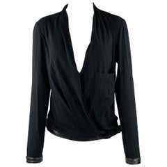 HELMUT LANG Talla S Top Casual Negro Mezcla Viscosa Cuello en V