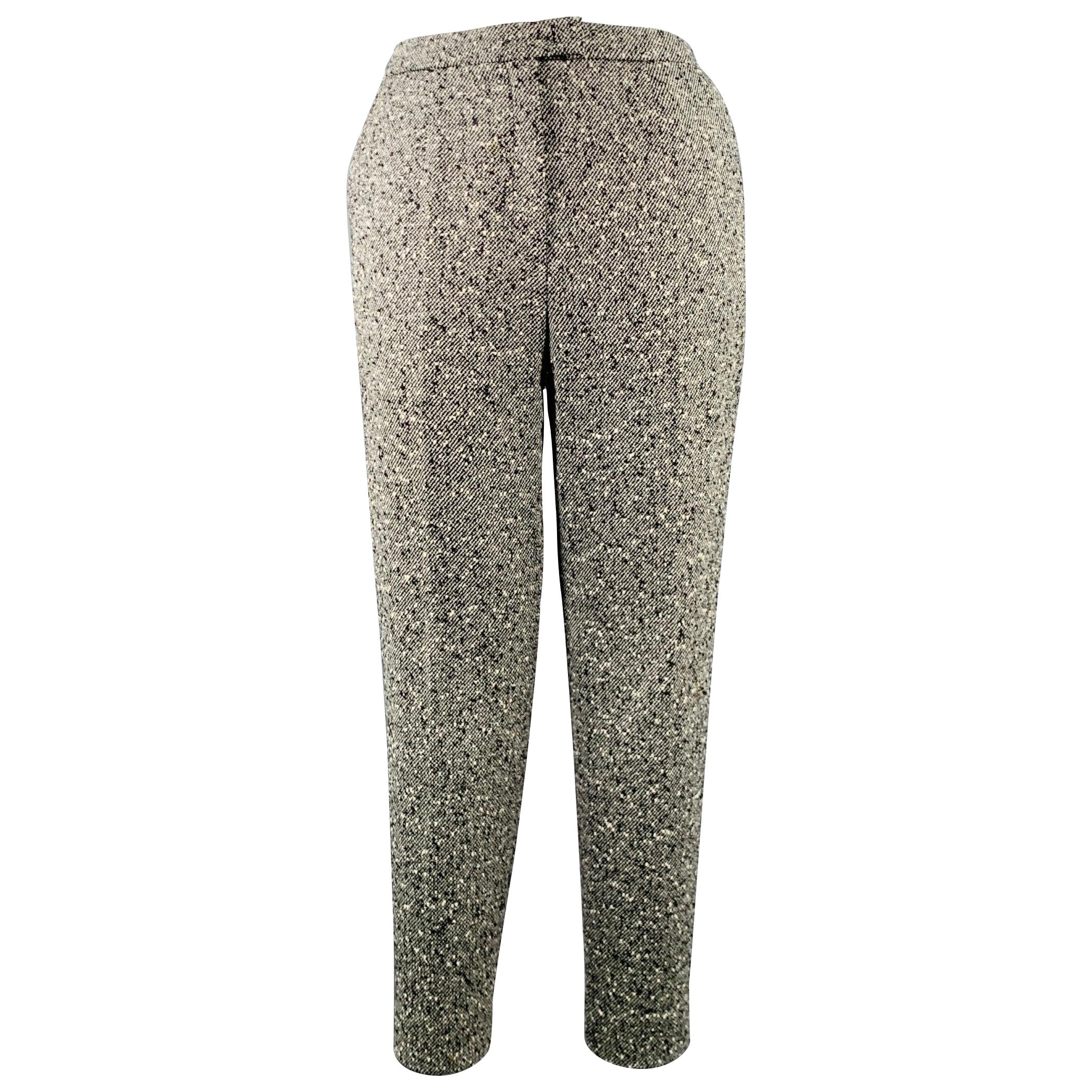 ESCADA Size 12 Black White Wool Blend Tweed Zip Fly Dress Pants