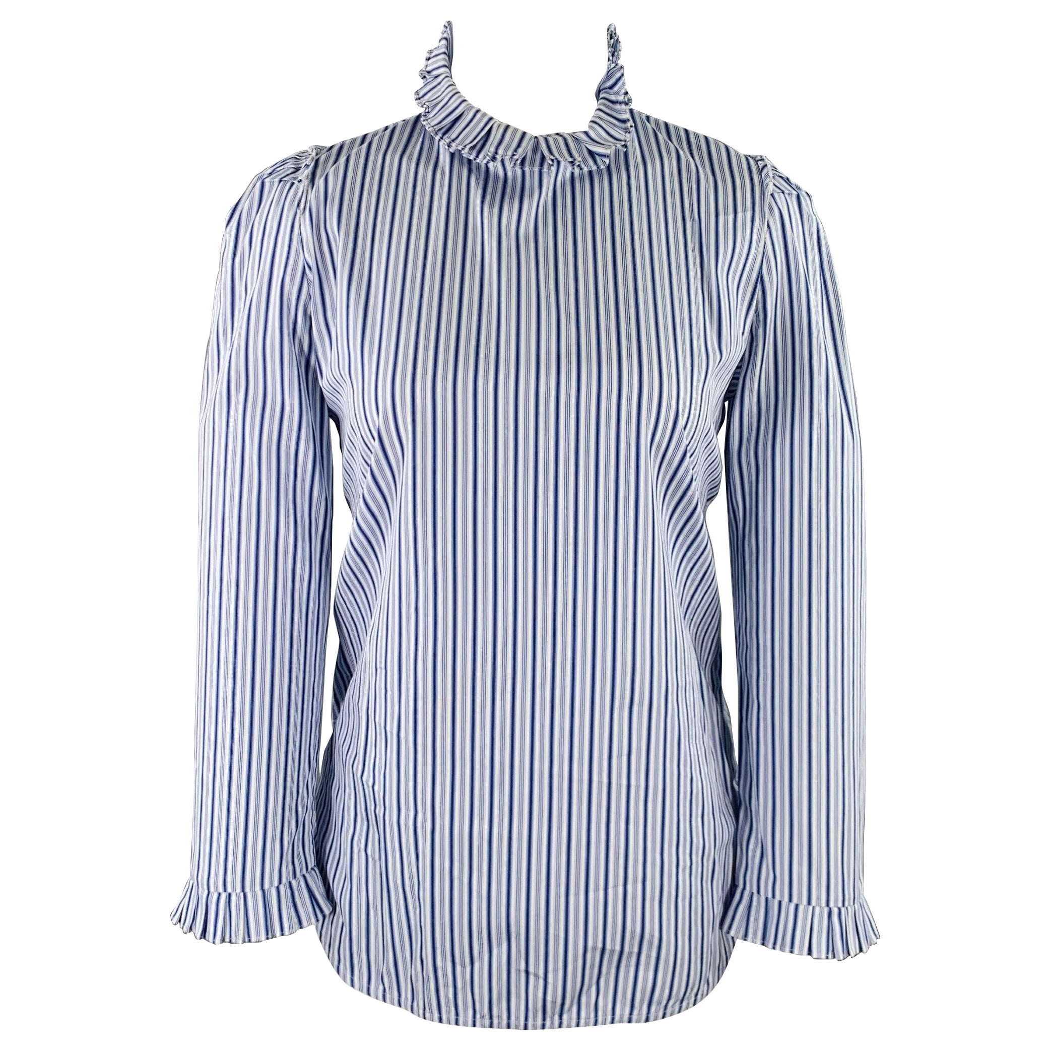 SANDRO Size S Blue White Cotton Stripe High Collar Casual Top For Sale