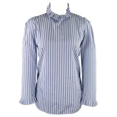 SANDRO Size S Blue White Cotton Stripe High Collar Casual Top
