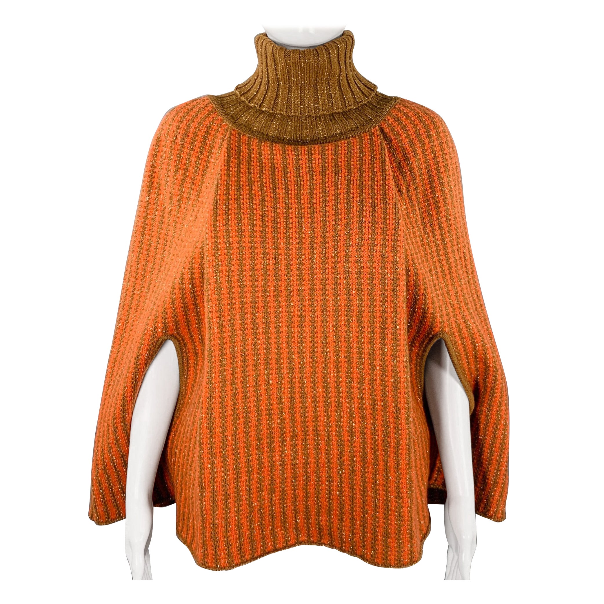 M MISSONI Size S Orange Brown Stripe Turtleneck Cape