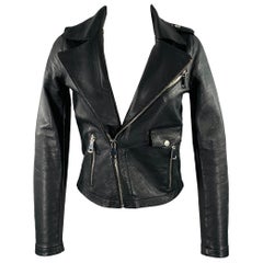 MAJE Size 0 Black Lambskin Leather Motorcycle Jacket