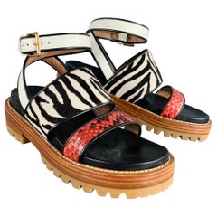 MARNI Größe 8 Schwarze Sandalen aus mehrfarbigem Leder mit gemischten Mustern aus Kalbshaar