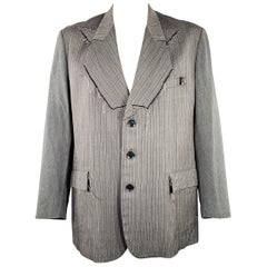 YOHJI YAMAMOTO Size L Grey Black Stripe Silk Blend Jacket