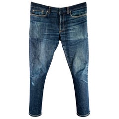 DIOR HOMME Talla 31 Azul Lavado Mezcla de Algodón Vaqueros Button Fly