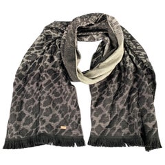 ESCADA Negro Gris Bufanda Flecos Animal Print