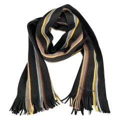 PAUL SMITH Black Multi Color Stripe Rib Knit Scarf