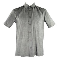 ISSEY MIYAKE Größe L Graues Kurzarmhemd aus Polyester und Leinen mit kurzen Ärmeln