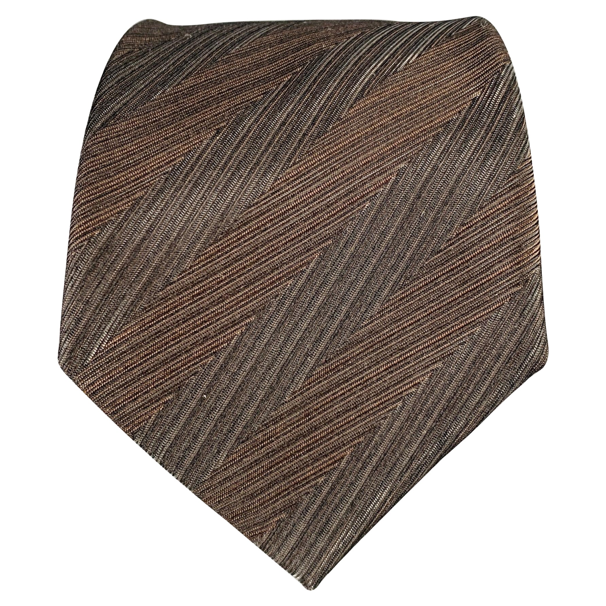 BURBERRY Brown Textured Silk Blend Tie For Sale