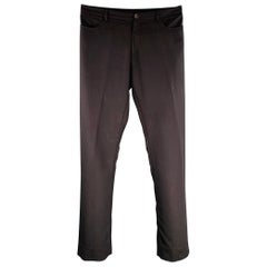 JEAN PAUL GAULTIER Taille 32 Pantalon habillé en laine à rayures noires et bourgogne à devant plat