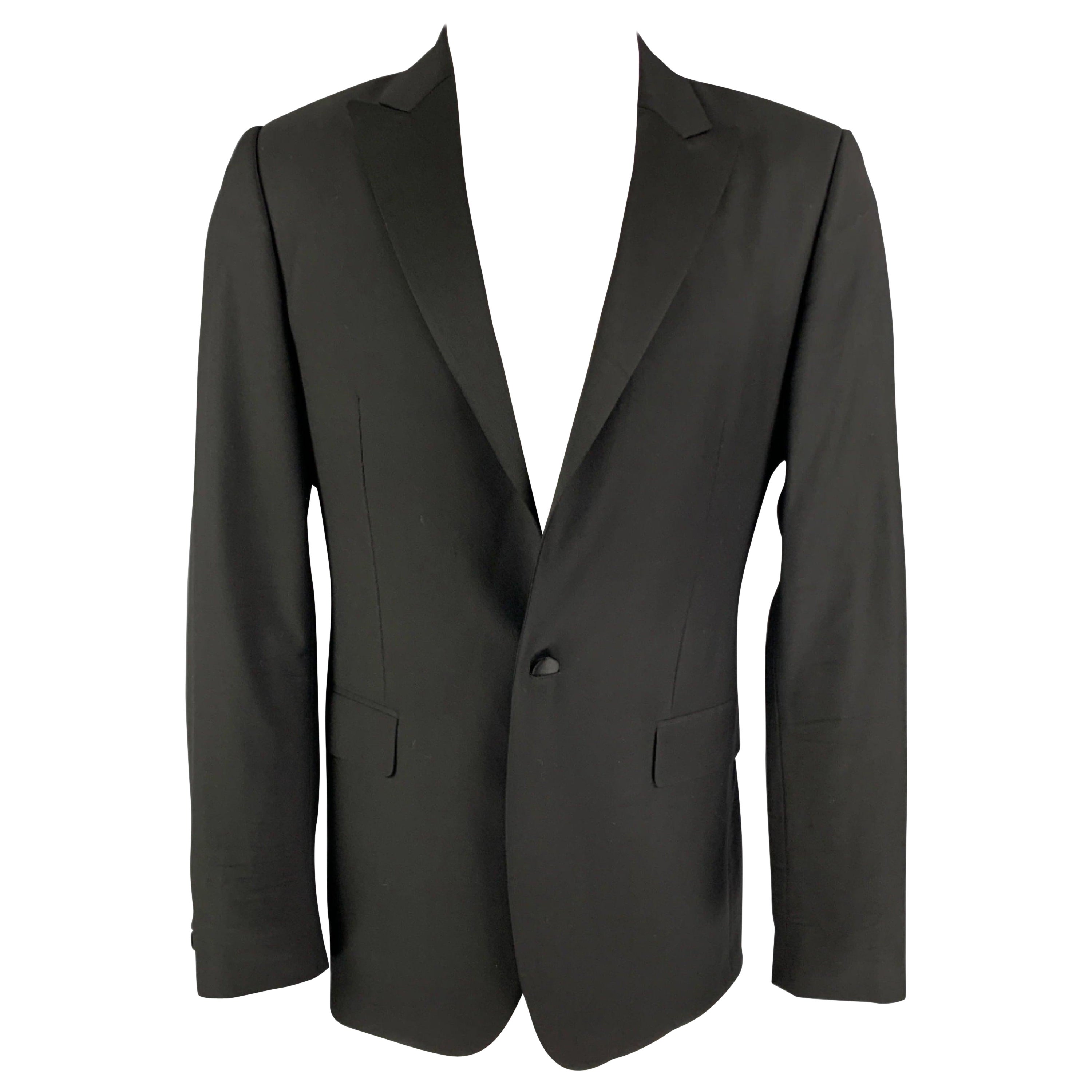 Calvin Klein Collection Taille 38 Manteau de sport en laine noire à revers en pointe