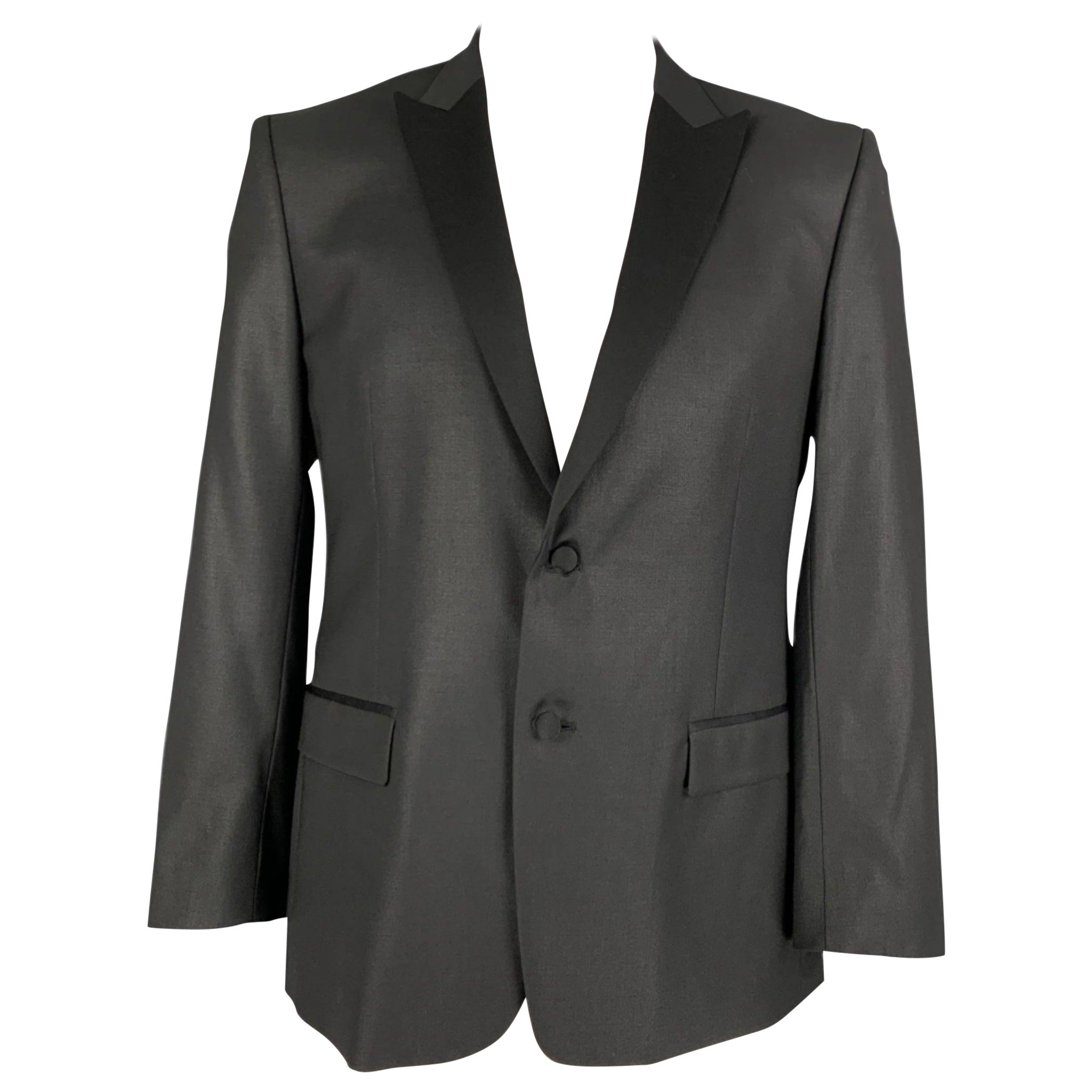 VERSACE COLLECTION Size 42 Black Polyester Blend Peak Lapel Sport Coat For Sale
