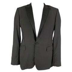 CALVIN KLEIN COLLECTION Size 41 Black Wool Tuxedo Sport Coat