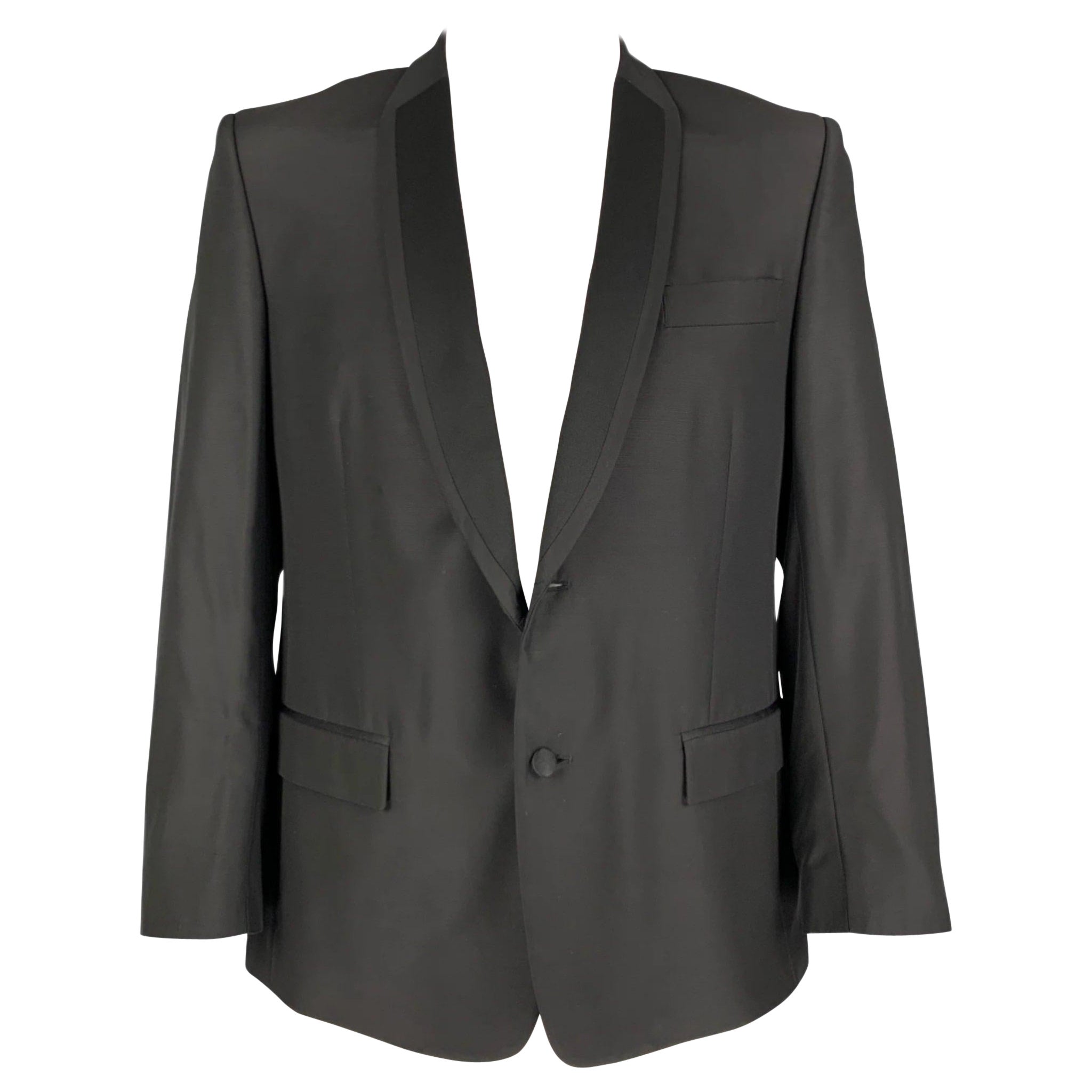 VERSACE COLLECTION Size 42 Black Wool Blend Tuxedo Sport Coat