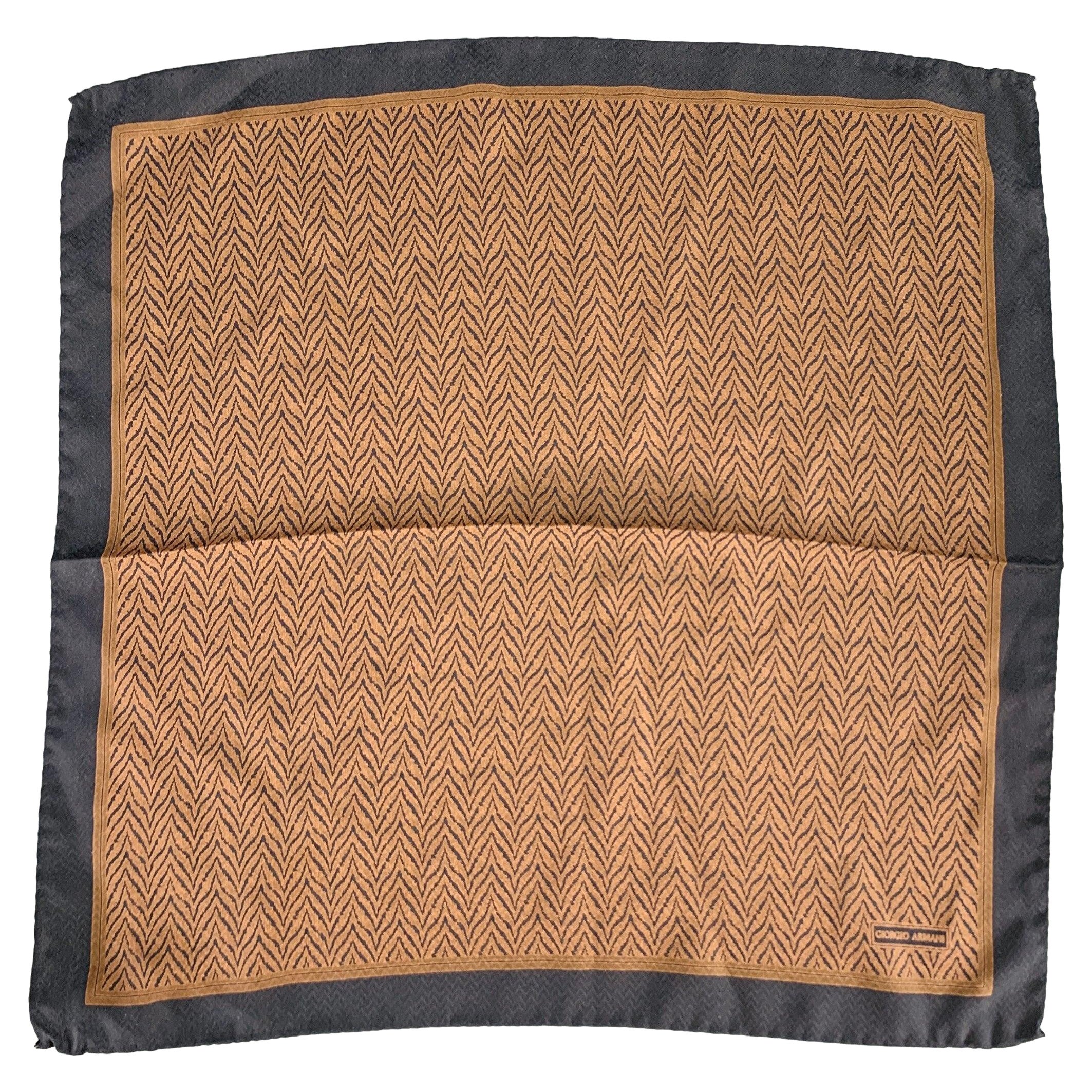 GIORGIO ARMANI Brown Black Zig Zag Pocket Square