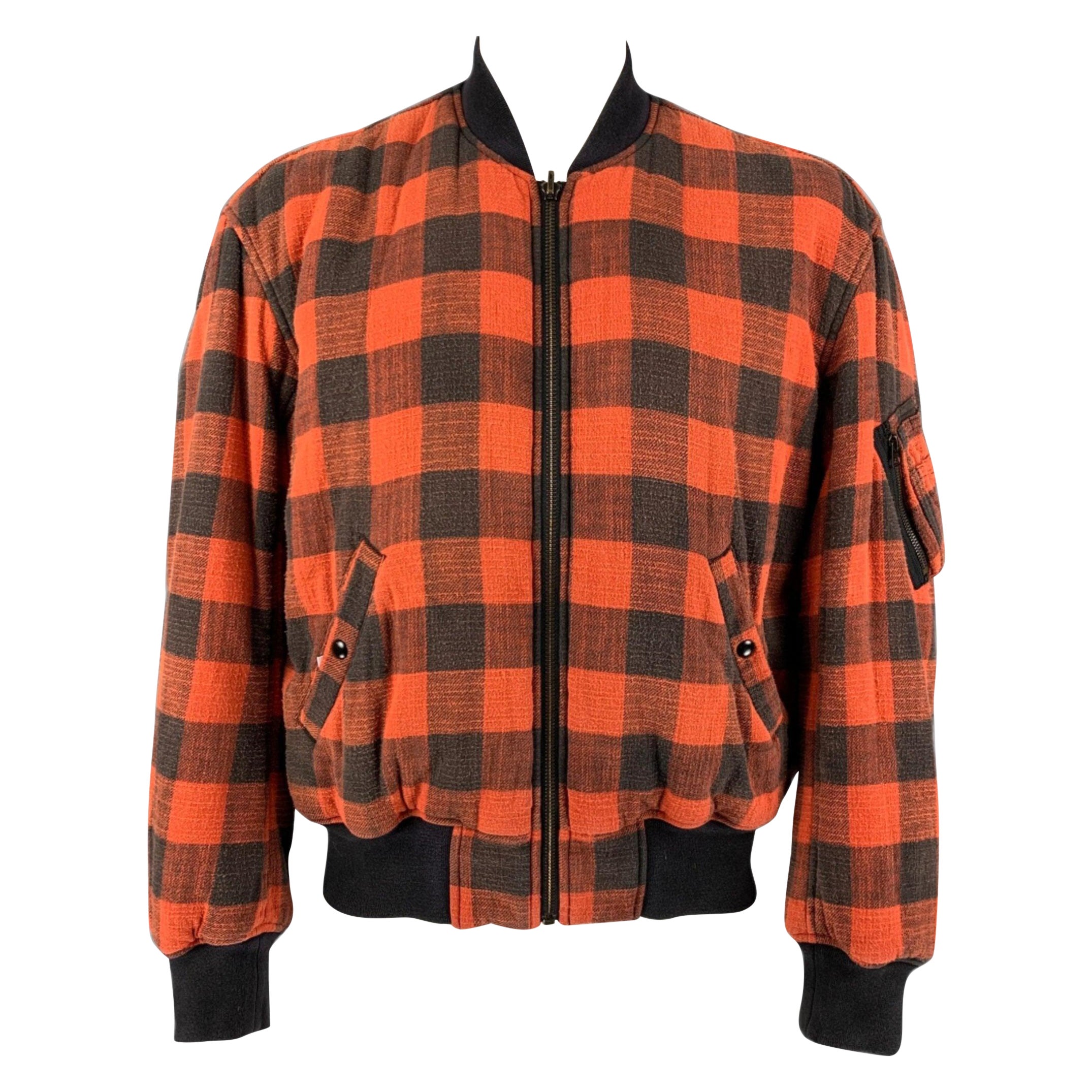 R13 Size M Orange Black Plaid Cotton Reversible Jacket For Sale