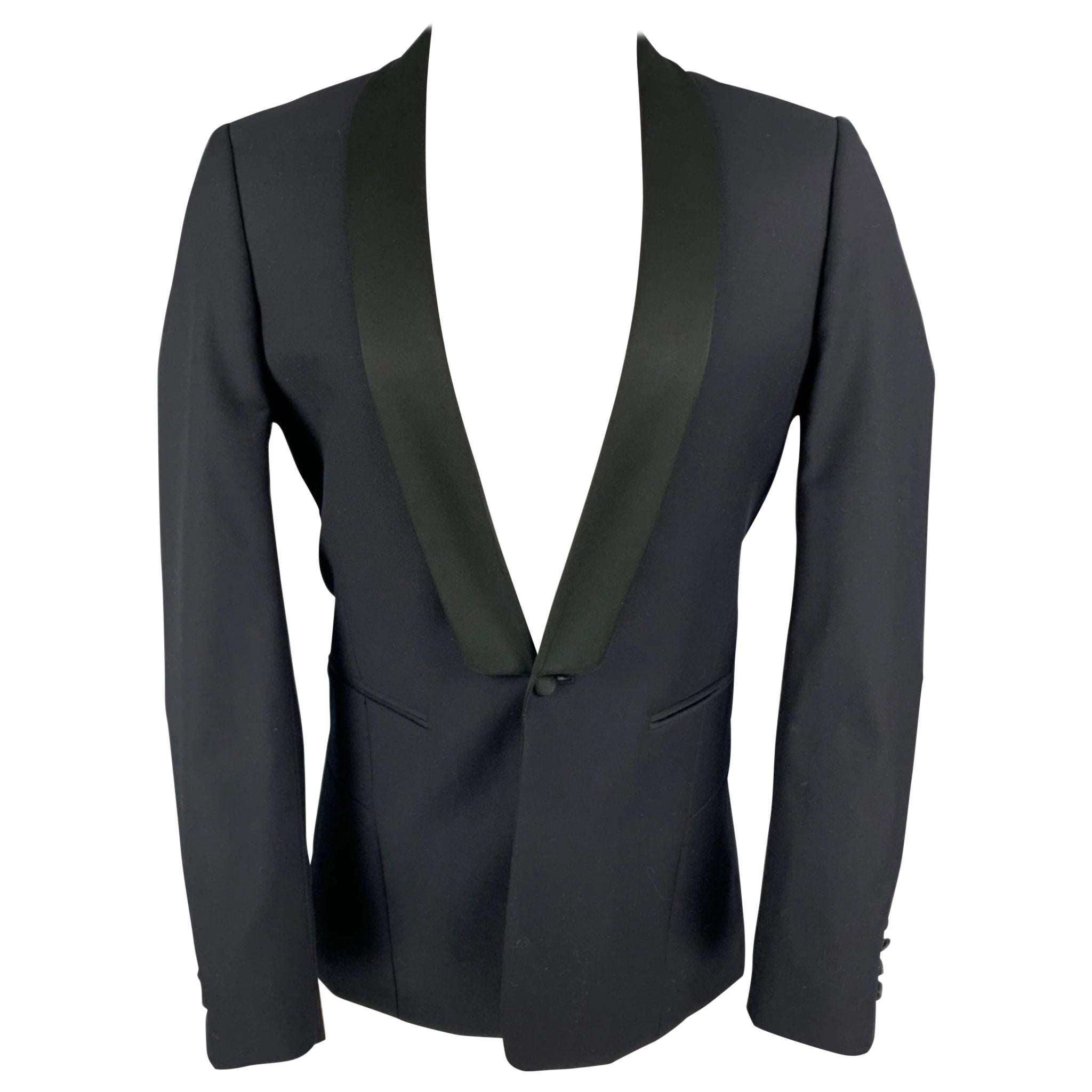 SANDRO Size 38 Black Wool Shawl Collar Sport Coat For Sale