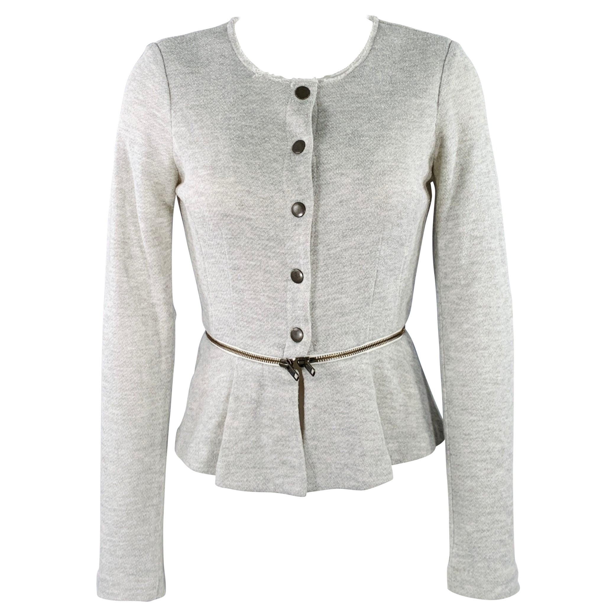 BARNEYS NEW YORK Size XS Grey Cotton Blend Peplum Jacket Blazer For Sale