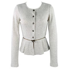 BARNEYS NEW YORK Size XS Grey Cotton Blend Peplum Jacket Blazer