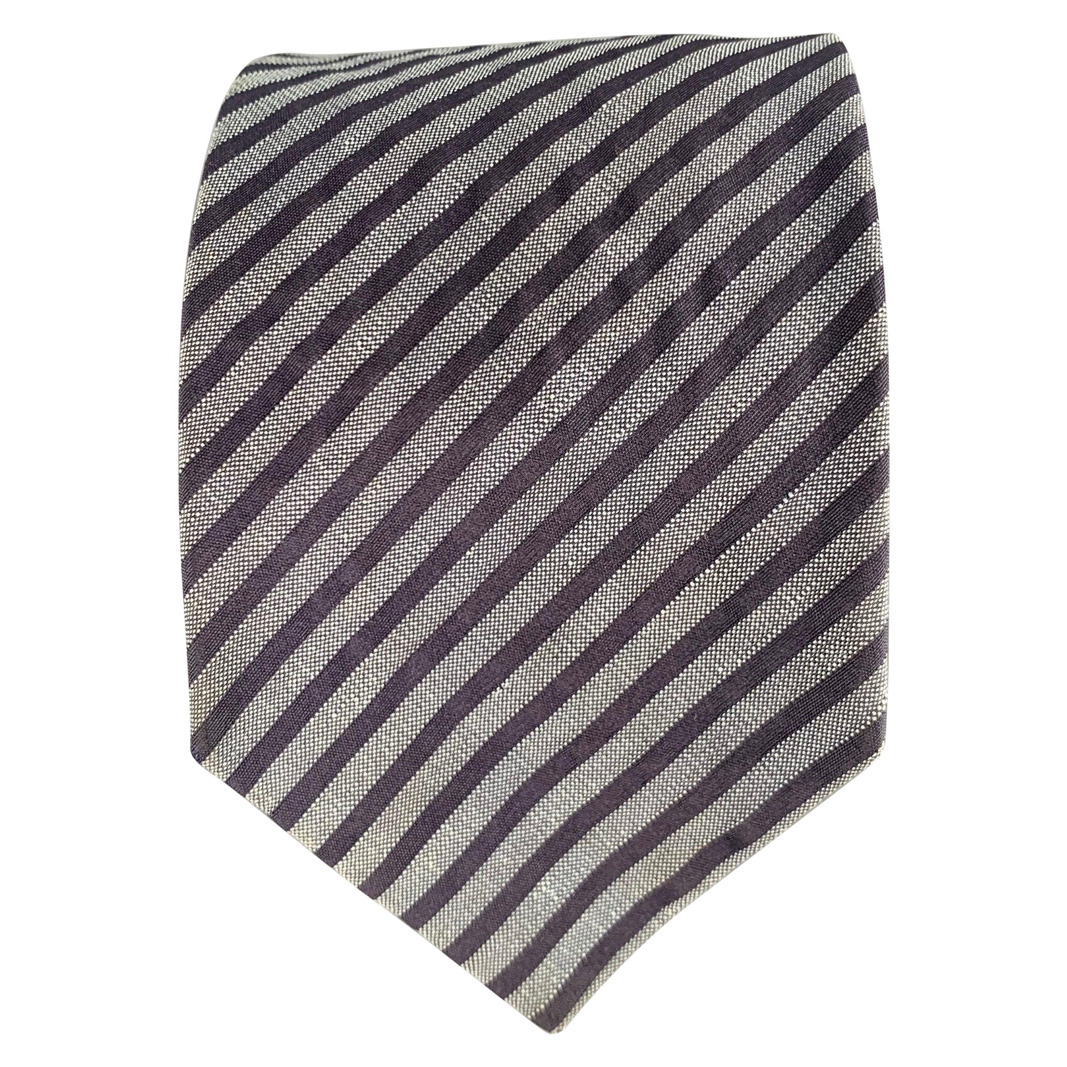 JIL SANDER Grey Navy Diagonal Stripe Silk Tie