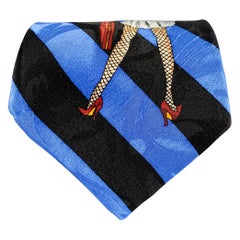 NICOLE MILLER Black Blue Diagonal Stripe Pinup Girl Silk Tie