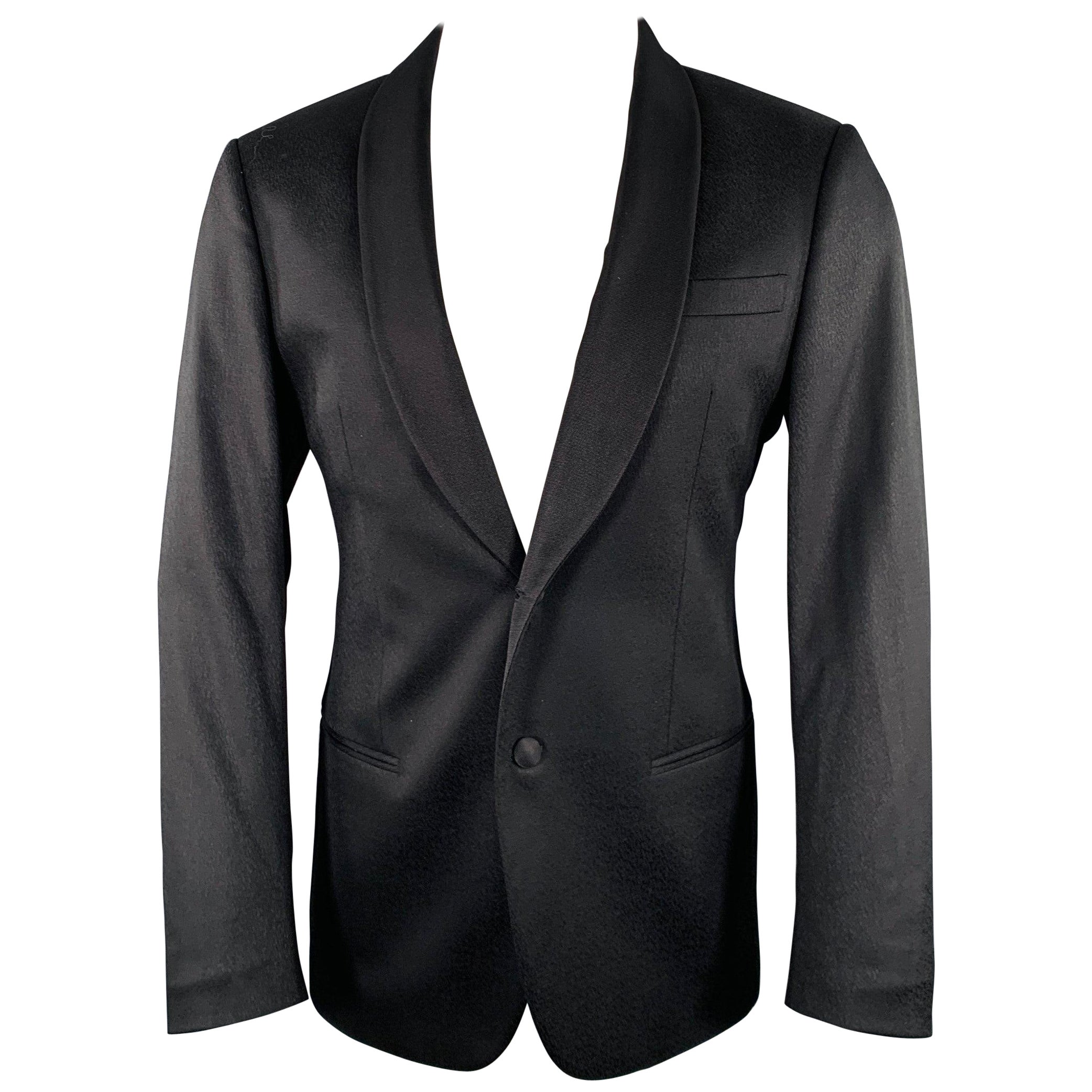 GIORGIO ARMANI Size 40 Black Jacquard Wool Blend Sport Coat For Sale