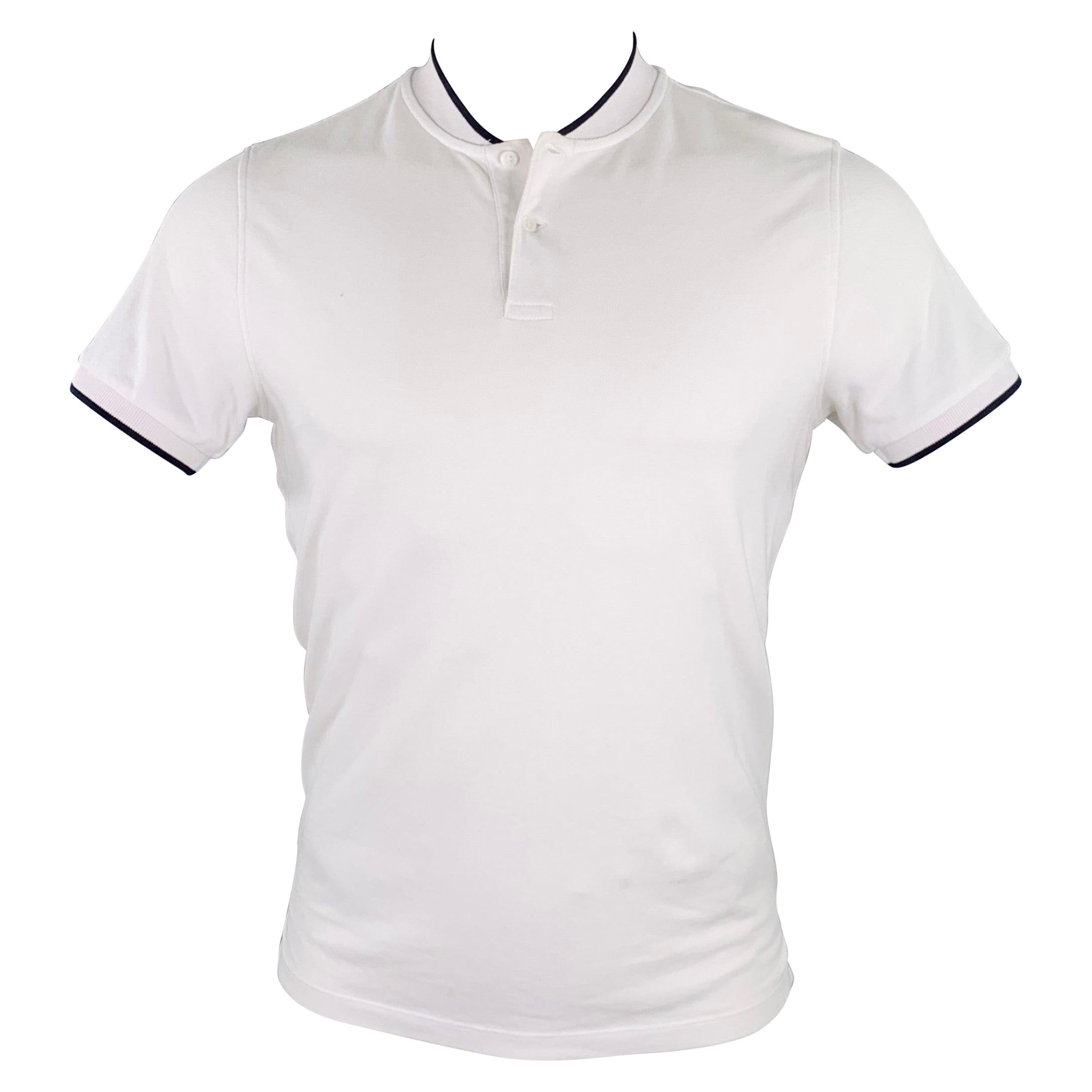 SANDRO Polo senza colletto in cotone taglia S White Black Contrast Trim