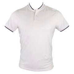 SANDRO Size S White Black Contrast Trim Cotton Collarless Polo